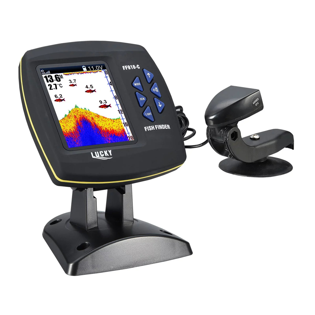 Tomshoo Fish Finder Wired Transducer Sensor Fishfinder 45 Degrees Underwater Fishing Portable Fish Finder Waterproof Underwater Monitor LCD Fish Locator ship Fishfinder Fish Detector