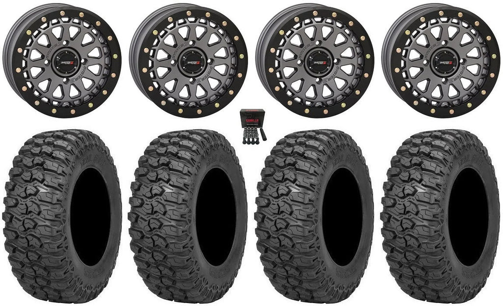 System 3 SB-6 15" Wheels Gunmetal (4+3) 32" Trail Saw 2.0 Tires Can-Am Commander Maverick Renegade Outlander Defender