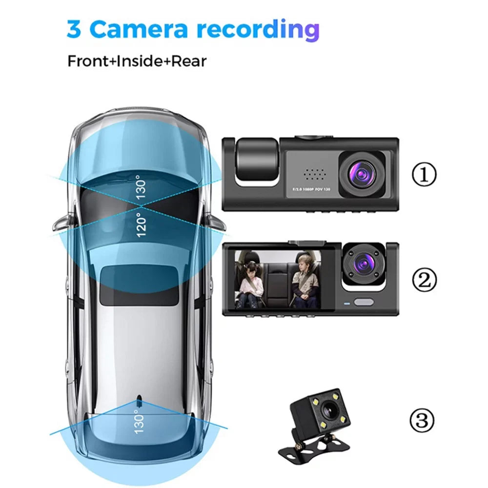 Kepeak 1080P HD Front/Rear/Inside Video Recorder Camera G-Sensor Car Dual Lens Dash Cam