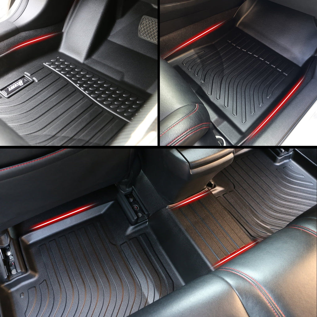 Ikon Motorsports 3D TPE Floor Mats + Trunk Mat, suitable with 2022-2024 Honda Civic Black All atmospheric conditions Waterproof Anti-Slip Floor Liners Front & 2nd Row Full Set Interior Storage wrap Accessories