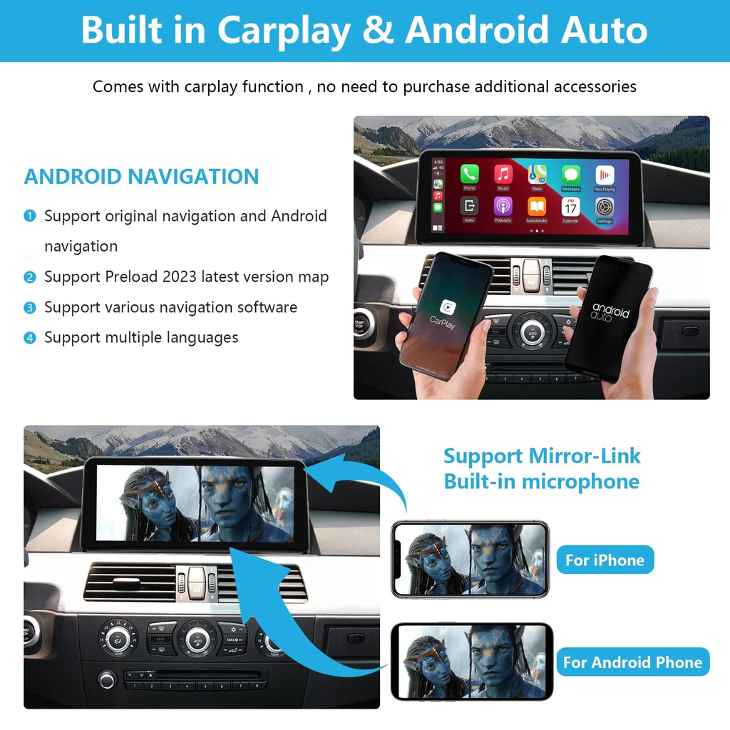 Road Top Android 13 Car Radio 8.8 Inch Touchscreen for 2010-2013  3/5 Series E60/E61/E90/E91/E92 with CIC, Multimedia Car Radio Supports  Carplay, Android Auto, Mirrorlink, 8G + 256G