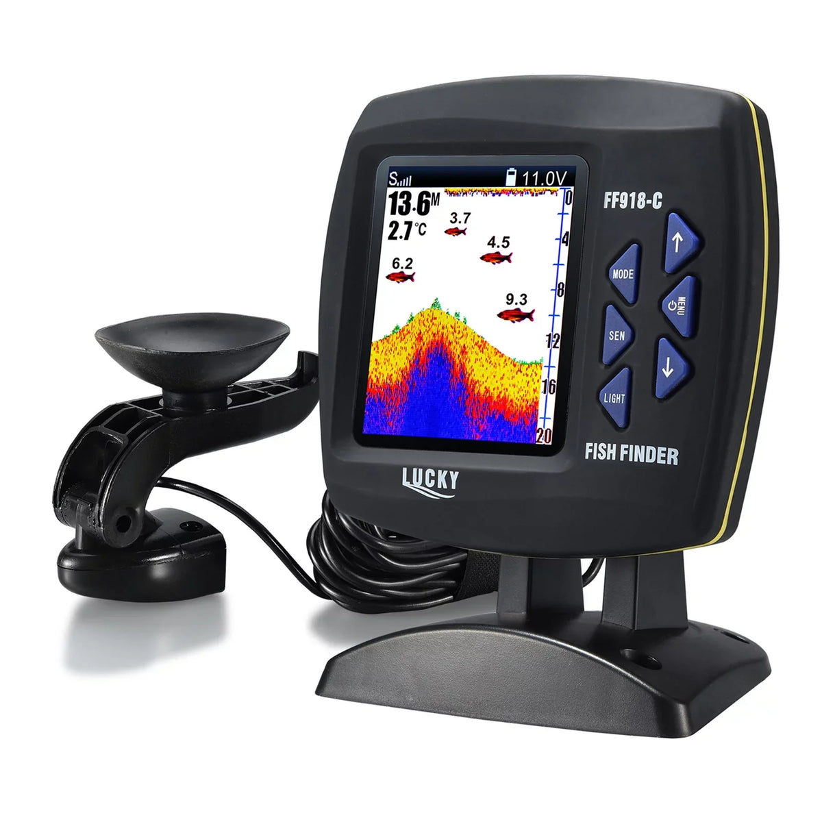 Tomshoo Fish Finder Wired Transducer Sensor Fishfinder 45 Degrees Underwater Fishing Portable Fish Finder Waterproof Underwater Monitor LCD Fish Locator ship Fishfinder Fish Detector