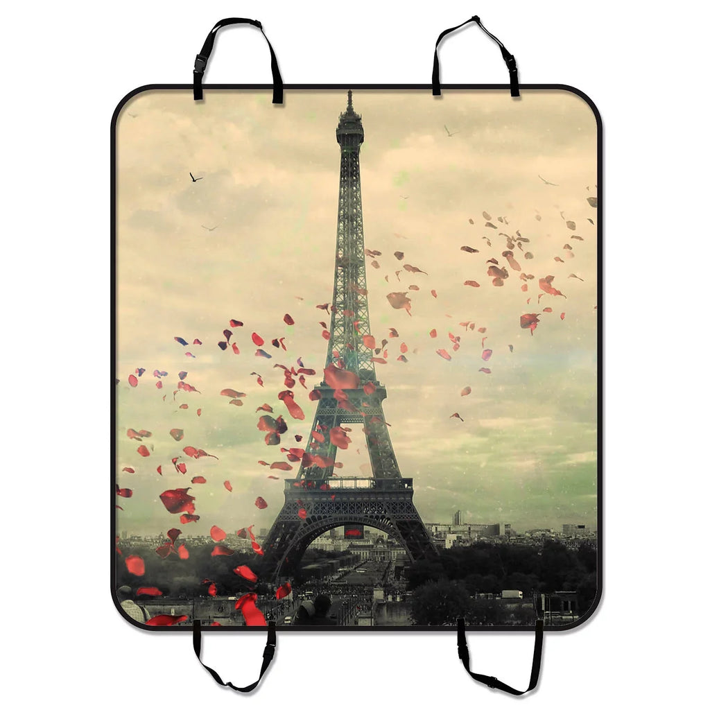 GCKG Eiffel Tower Pet Car Seat shield,Frech Paris Eiffel Tower Love Flower Pet Car Seat protector Dog Car Seat Mat Hammock Cargo Mat Trunk Mat For Cars Trucks and SUV 54x60 inches