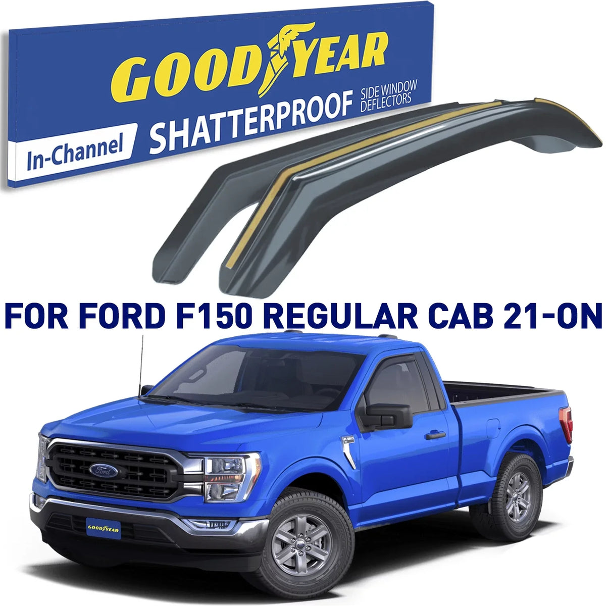 Goodyear Shatterproof in-Channel Window Deflectors for  F150 2021-2024 Regular Cab/SuperCrew/SuperCab, Rain Guards, Window Visors for Cars, Vent Deflector, Car Accessories, 2 pcs - GY003497