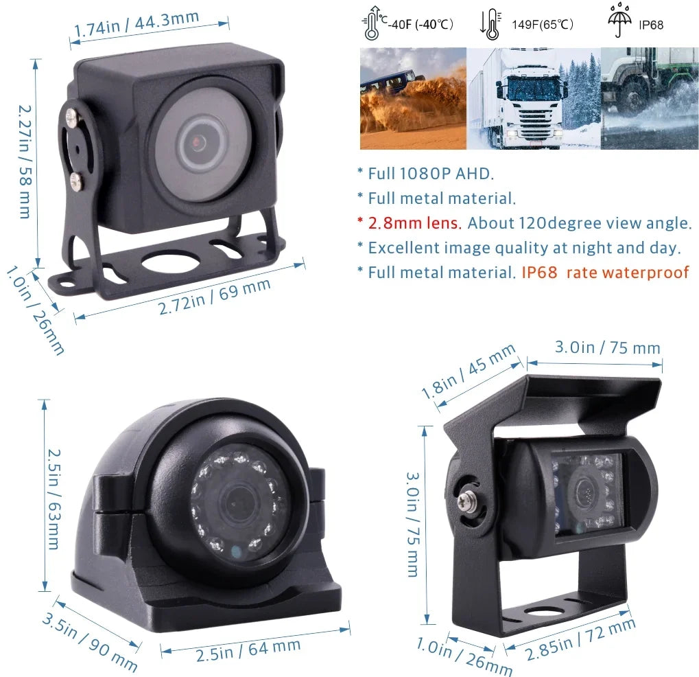 JOINLGO 4-CH 1080P AHD Mobile Vehicle Truck DVR Video Recorder Kit with Night Vision Waterproof Side Front Rear View Camera 7" IPS Monitor for Truck Van Bus (1TB SSD Included)