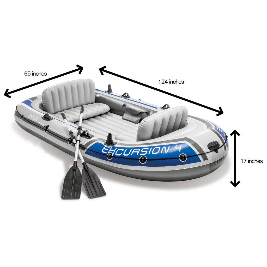 Intex Excursion 4 Person Inflatable Rafting and Fishing ship Set with 2 Oars (Refurbished)