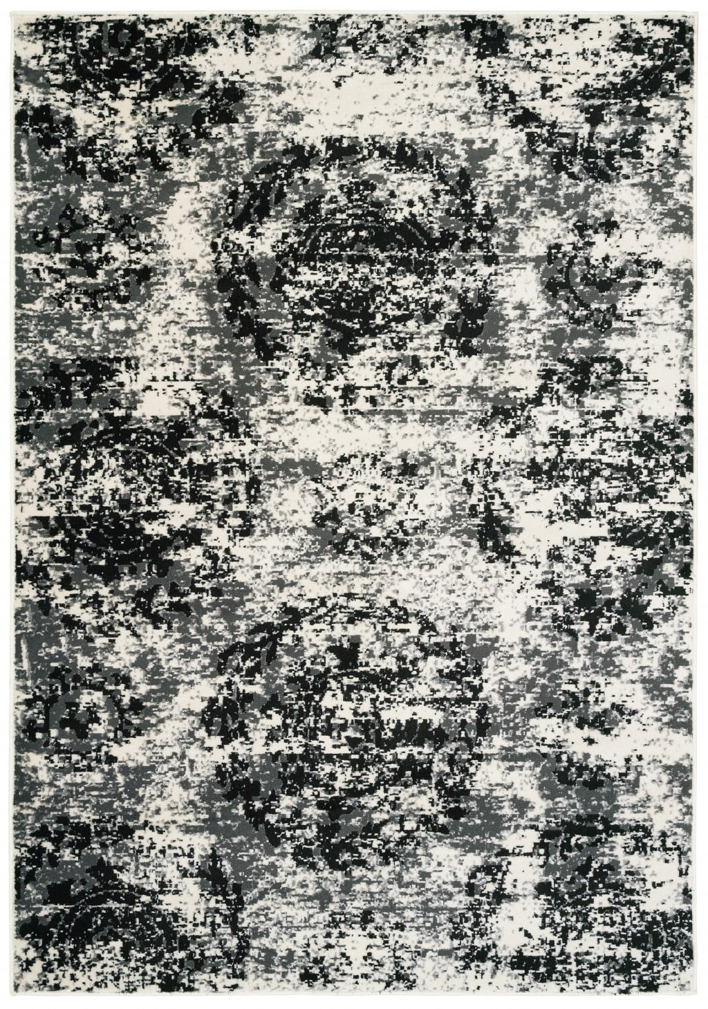 5 x 7 Black and White Abstract Area Rug
