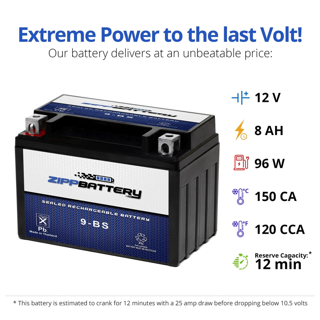 Zipp Battery YTX9-BS (9-BS 12 Volt,8 Ah, 120 CCA) Motorcycle Battery for Ktm 640cc Adventurer Duke 2000
