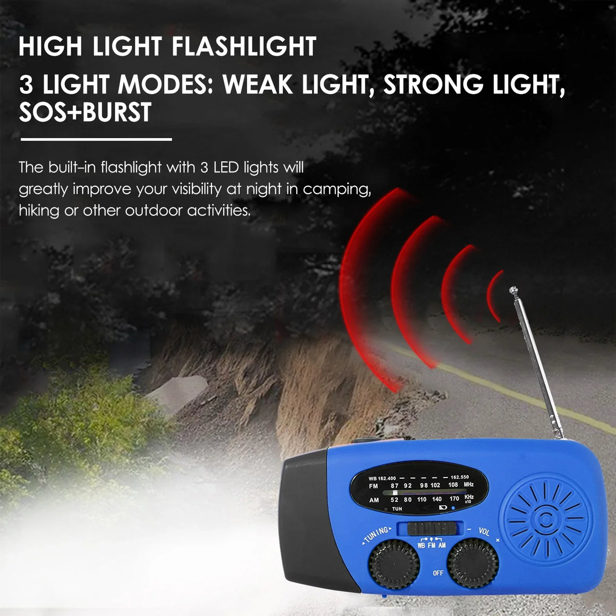 OWSOO Hand Crank Solar climate AM / / NOAA atmospheric conditions Rechargeable Portable  Bank with Solar Charging & Hand Crank & Battery Operated Flashlight Cell Reading Lamp for Camping Hiking Adve