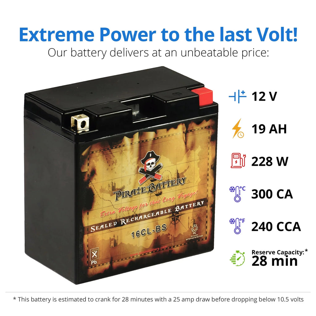 Pirate Battery Yb16cl-b (16cl-bs 12 Volts,19 Ah, 240 Cca) Jet Ski Battery for Yamaha Wave Runner All Cc 87-'09