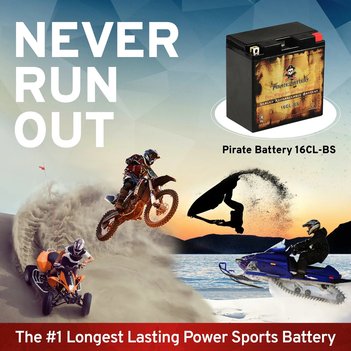 Pirate Battery Yb16cl-b (16cl-bs 12 Volts,19 Ah, 240 Cca) Jet Ski Battery for Yamaha Wave Runner All Cc 87-'09