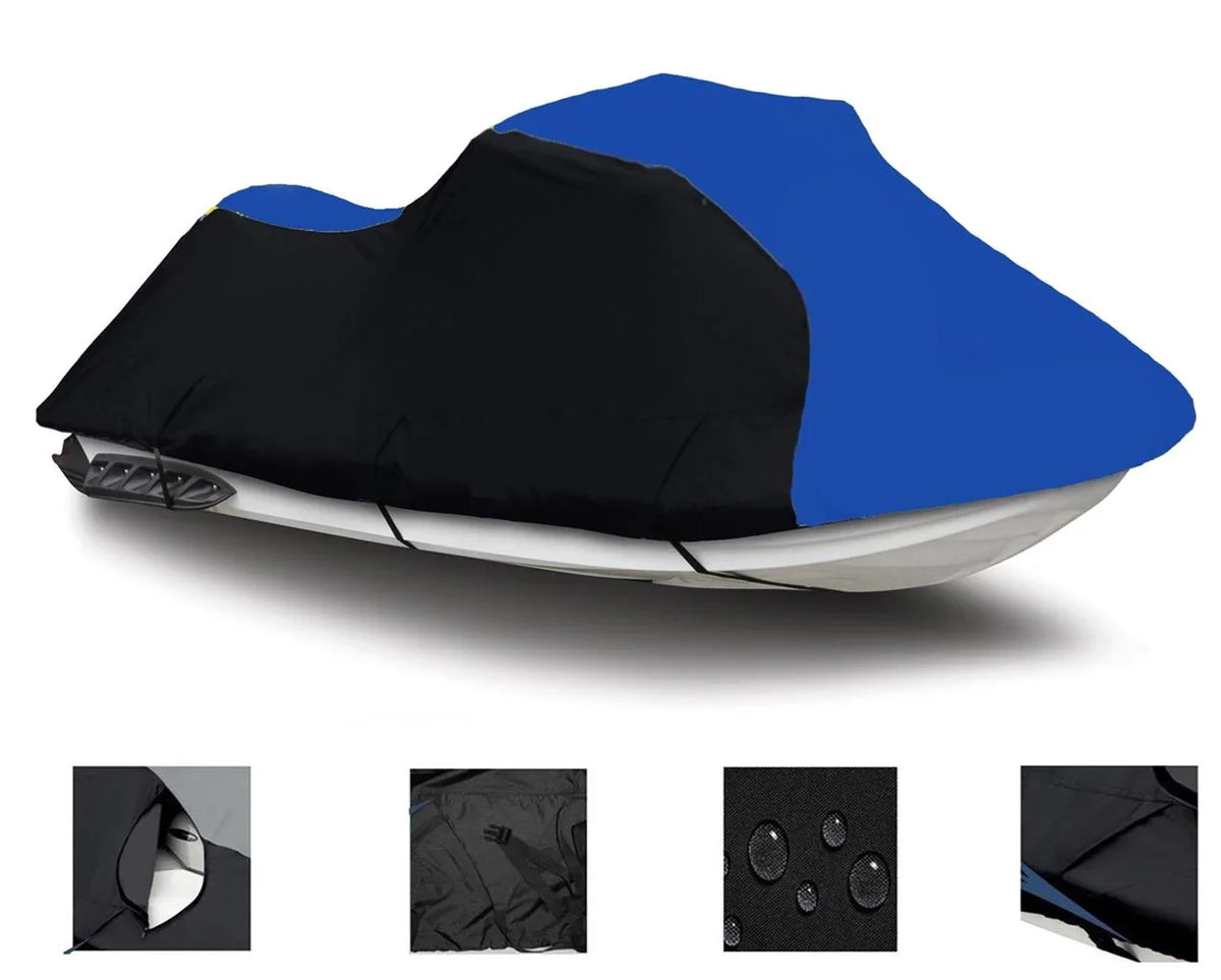 BLACK / BLUE HEAVY-DUTY, 600 DENIER shield suitable for Kawasaki ULTRA 150 1998 1999 2000 2001 2002 2003 2004 2005 / 130 DI 1999 2000 2001 2002 2003 2004 Jet Ski Watercraft protector 2 Seater