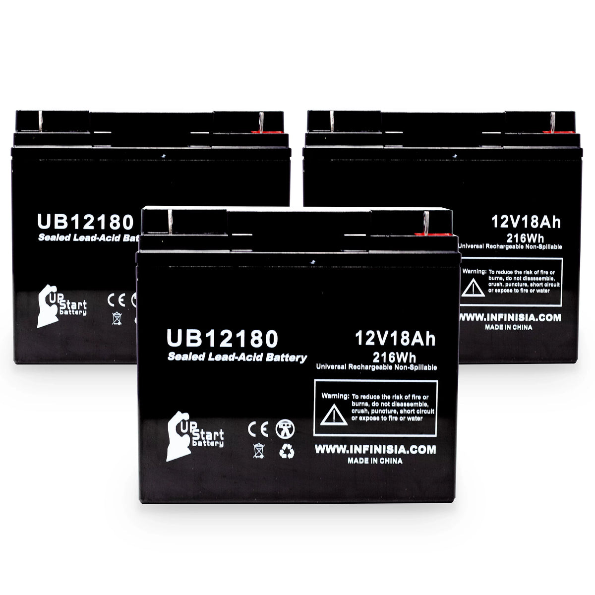 3x Pack - matching CSB BATTERY OF AMERICA GP12170B1 Battery - Replacement UB12180 Universal Sealed Lead Acid Battery (12V, 18Ah, 18000mAh, T4 Terminal, AGM, SLA)