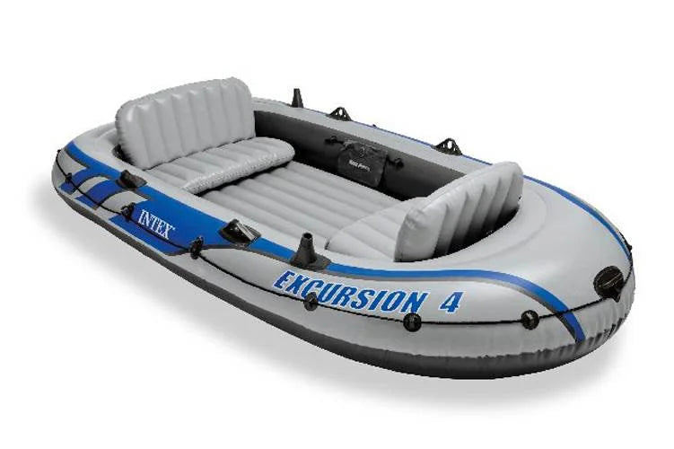 Intex Excursion 4 Person Inflatable Rafting and Fishing ship Set with 2 Oars (Refurbished)