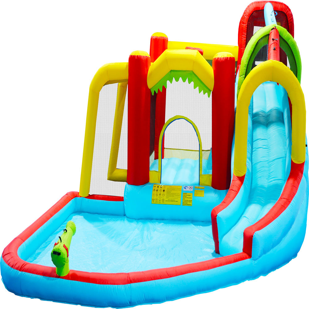 Inflatable liquid Slide,7 in 1 Bounce House with Slide,Climbing Wall, Splash Pool, Basketball Rim,Outdoor Backyard Fun Toys for Kid,Blower Included