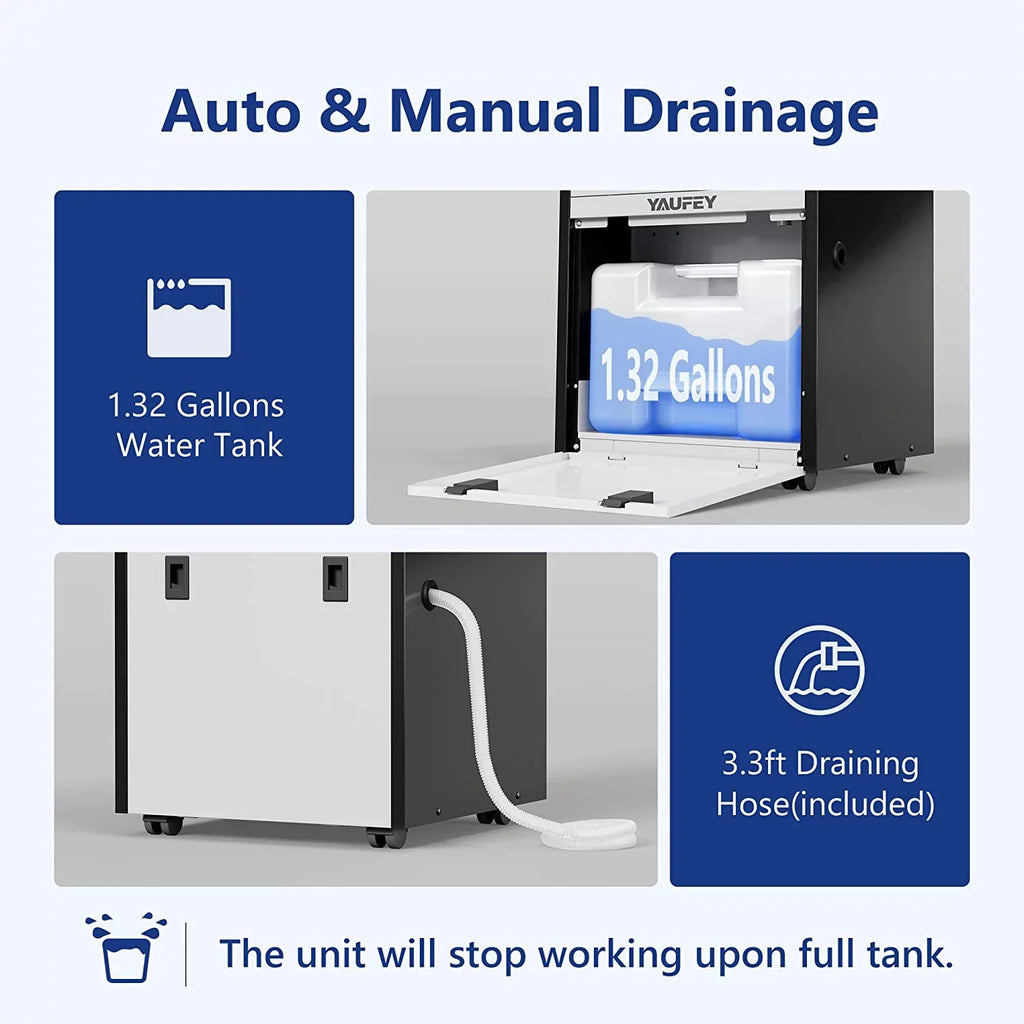 Ft - Includes 6.56ft Drain Hose, 1.32 Gal moisture Tank Ideal for Large Basements, Industrial or Commercial Spaces and Job Sites. Yaufey Large Commercial 155 Pint Dehumidifier for Spaces up to 8,000 Sq