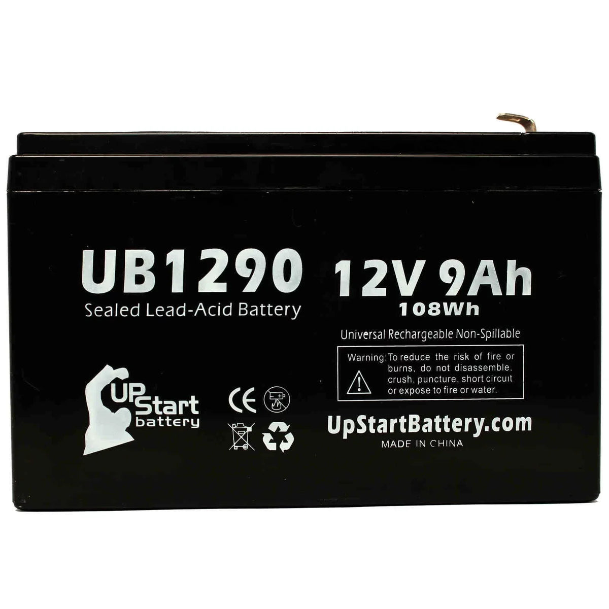 4x Pack - matching Opti-ups 280ES Battery - Replacement UB1290 Universal Sealed Lead Acid Battery (12V, 9Ah, 9000mAh, F1 Terminal, AGM, SLA) - Includes 8 F1 to F2 Terminal Adapters
