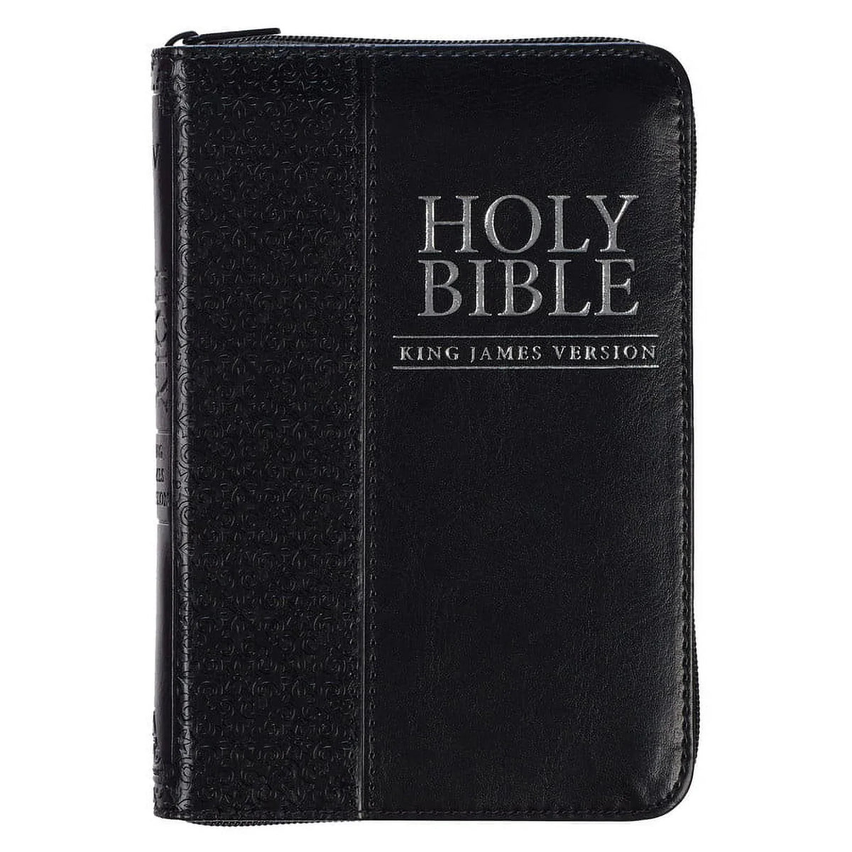 Personalized KJV Compact Pocket Bible with Zipper Closure King James Version Faux Leather Holy Bible with Custom Name Up To 3 Rows Of Text - Ideal for Travel in backpack, purse, or briefcase | Black