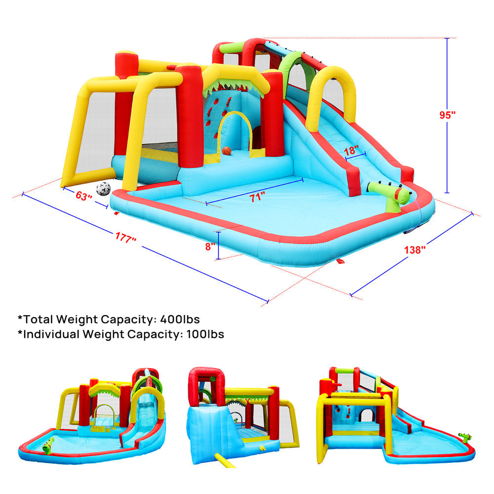 Inflatable liquid Slide,7 in 1 Bounce House with Slide,Climbing Wall, Splash Pool, Basketball Rim,Outdoor Backyard Fun Toys for Kid,Blower Included