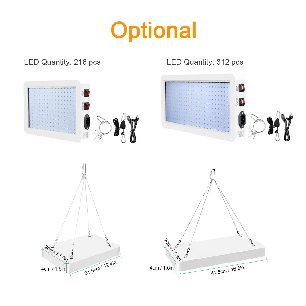 Andoer 2000W LED Grow Light for Indoor Plants 312 LEDs Full Spectrum Veg and Bloom Dual Switch IP65 Waterproof Hanging Plant Growing Lamps for Seedlings Flowers Greenhouse