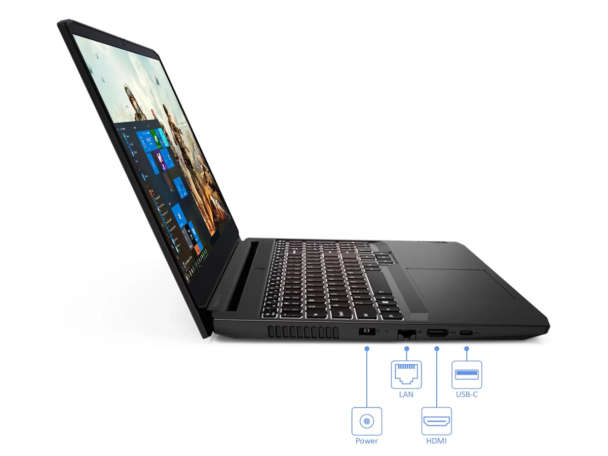 IdeaPad 3 Gaming Laptop, 15.6" 120Hz FHD Display, AMD Ryzen 5 5600H Upto 4.2GHz, 8GB RAM, 512GB NVMe SSD, NVIDIA GeForce RTX 3050, HDMI, Wi-Fi, Bluetooth, Windows 10 Pro