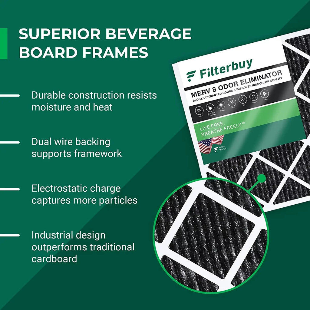 Filterbuy 22x24x1 MERV 8 Odor Eliminator Pleated HVAC AC Furnace Air Filters with Activated Carbon (12-Pack)
