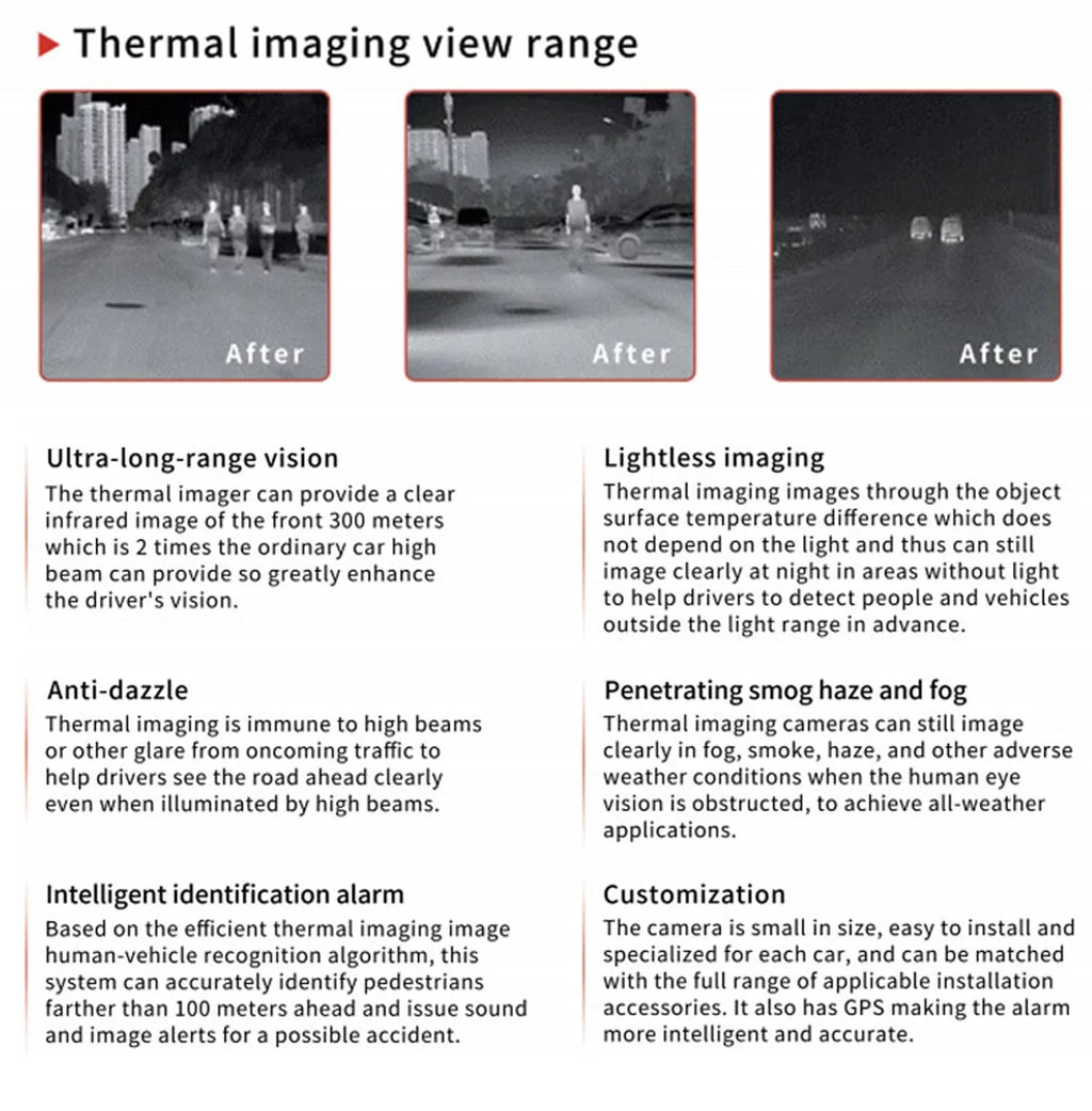 Car Night Vision IP67 Waterproof Avoid Obstacles System Driving Thermal Car Infrared Image Camera Auto Black Box Car Night Vision Camera for Cars