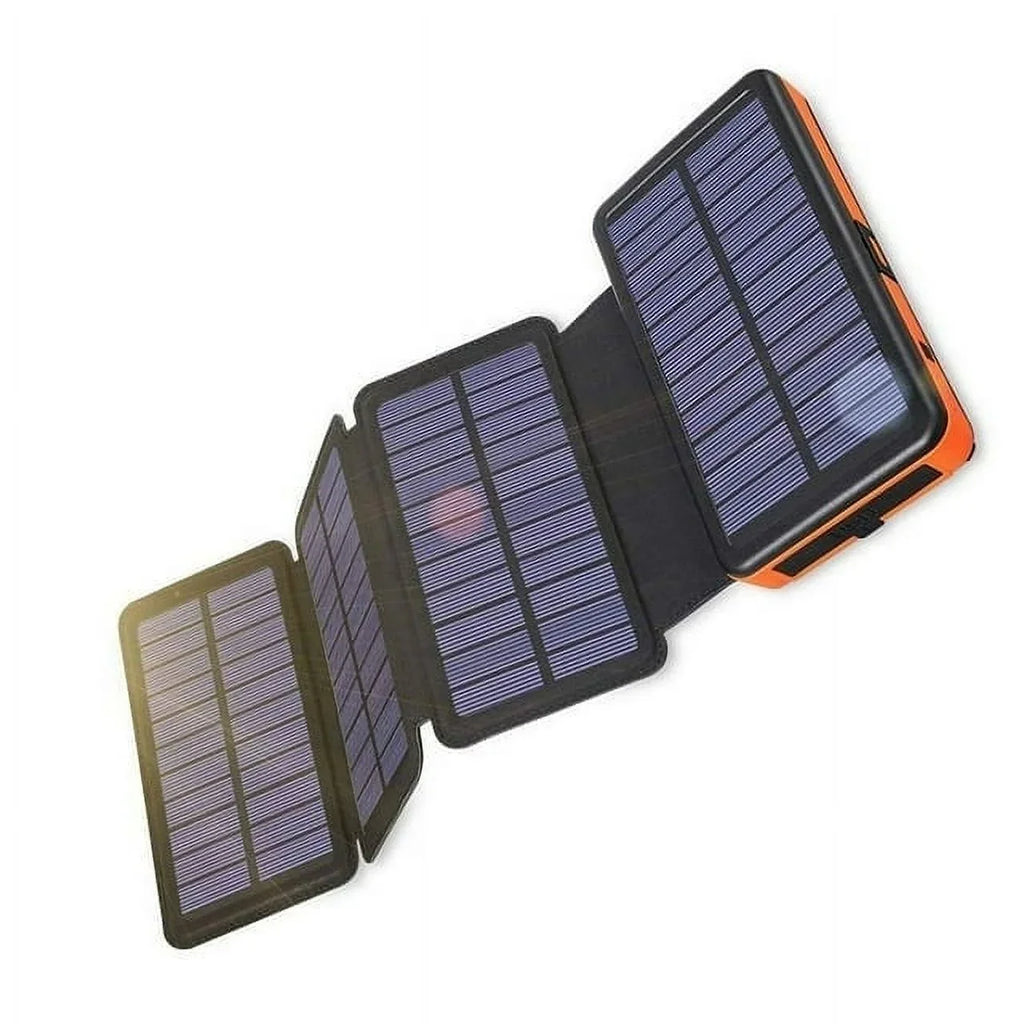 SOLPOWBEN 30000mAh Solar Charger 4 Panels Detachable, Portable Solar Power Bank, with LED Light Flashlight, Dual 5V USB Ports for Outdoor Camping Hiking (Orange)