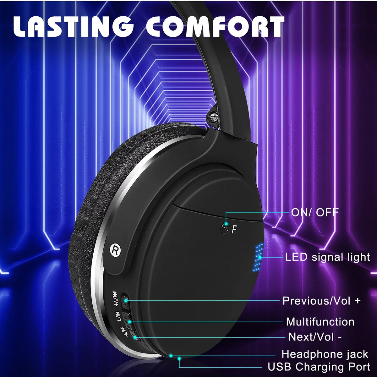 UrbanX UX35 Wireless Bluetooth Stereo Earphones with High Resolution Audio, Deep Bass, Superior Comfort Over The Ear Headphones with Mic for  Mi Mix 2 Phone Call Support