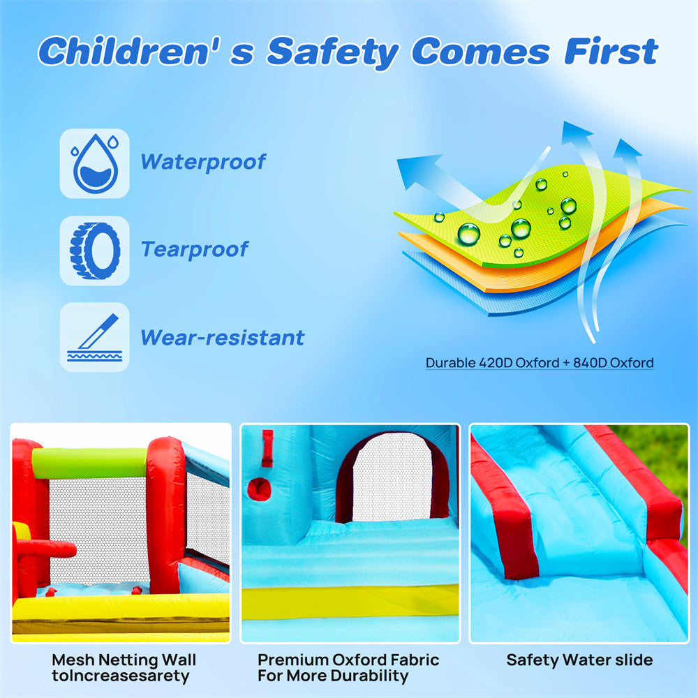 Inflatable liquid Slide,7 in 1 Bounce House with Slide,Climbing Wall, Splash Pool, Basketball Rim,Outdoor Backyard Fun Toys for Kid,Blower Included