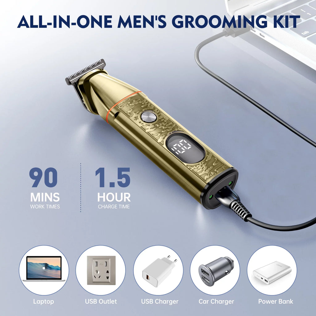 Hair Clippers, 5 IN 1 Cordless Electric Nose Ear Beard Trimmer Facial Body Shaver, Rechargeable Men's Haircut & Grooming Kit with LED Display for Father Husband Boyfriend