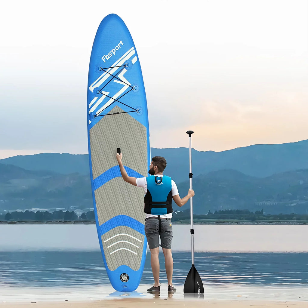 FBSPORT 11 Ft SUP Thickening Inflatable Stand Up Paddle Board w/Complete Accessories & Carry Bag, Surf Control, Non-Slip Deck, Standing ship Surfboard
