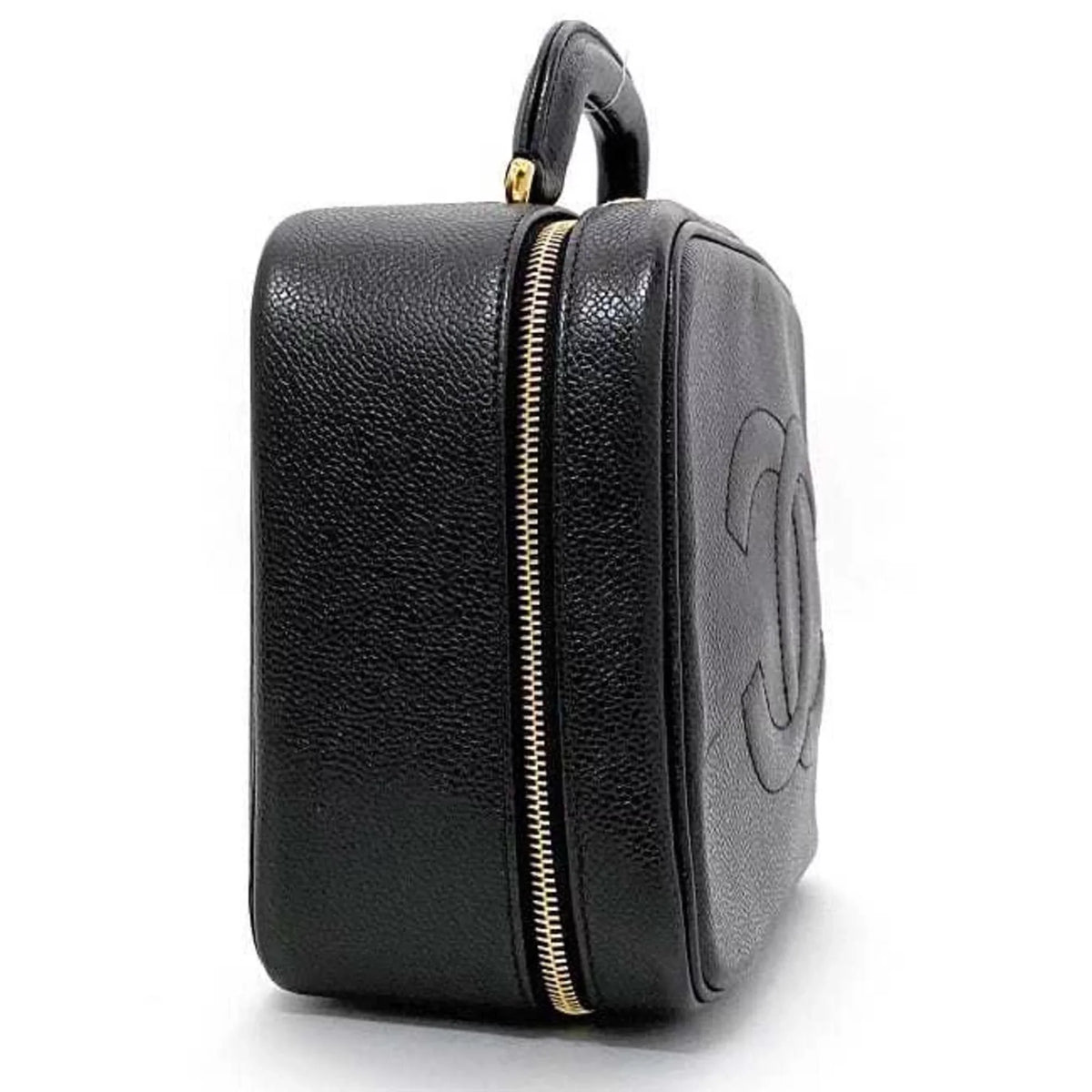 Pre-Owned Chanel Handbag Vanity Bag Black Gold Cocomark A07061 Leather GP Caviar Skin 4th CHANEL Stitch (Good)