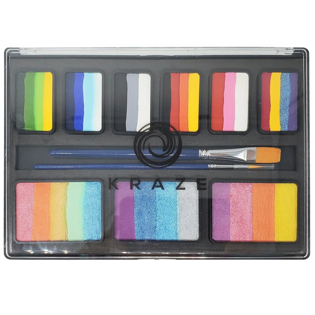 Kraze FX Celebration Professional Face Painting One Stroke Split Cake Palette, aqua Activated, Hypoallergenic, Safe, Non Toxic Halloween Party Makeup Face Paint Kit for Sensitive Skin, Kids & Adults