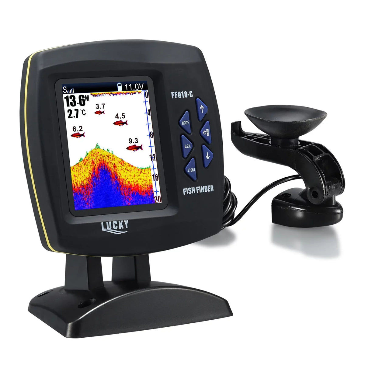 Tomshoo Fish Finder Wired Transducer Sensor Fishfinder 45 Degrees Underwater Fishing Portable Fish Finder Waterproof Underwater Monitor LCD Fish Locator ship Fishfinder Fish Detector