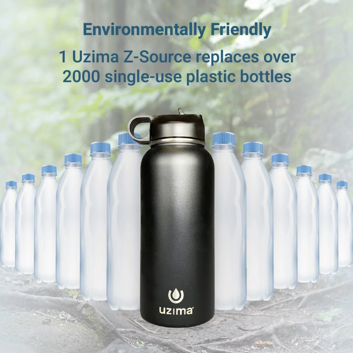 (Blue). Large 32oz Capacity with Double-Walled Stainless Steel Exterior. aqua Purification on the Go. Uzima - Z-Source Filtered liquid Bottle for Hiking, Backpacking, Camping, and Travel