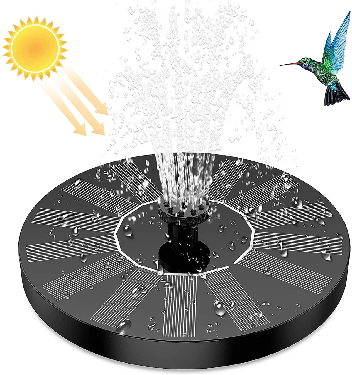 AISITIN 1.5W Solar Fountain Pump, newly upgraded with 6 nozzles solar bird bath fountain, suitable for ponds, gardens, bird baths, fish tanks, outdoor independent solar aqua pump floating fountains