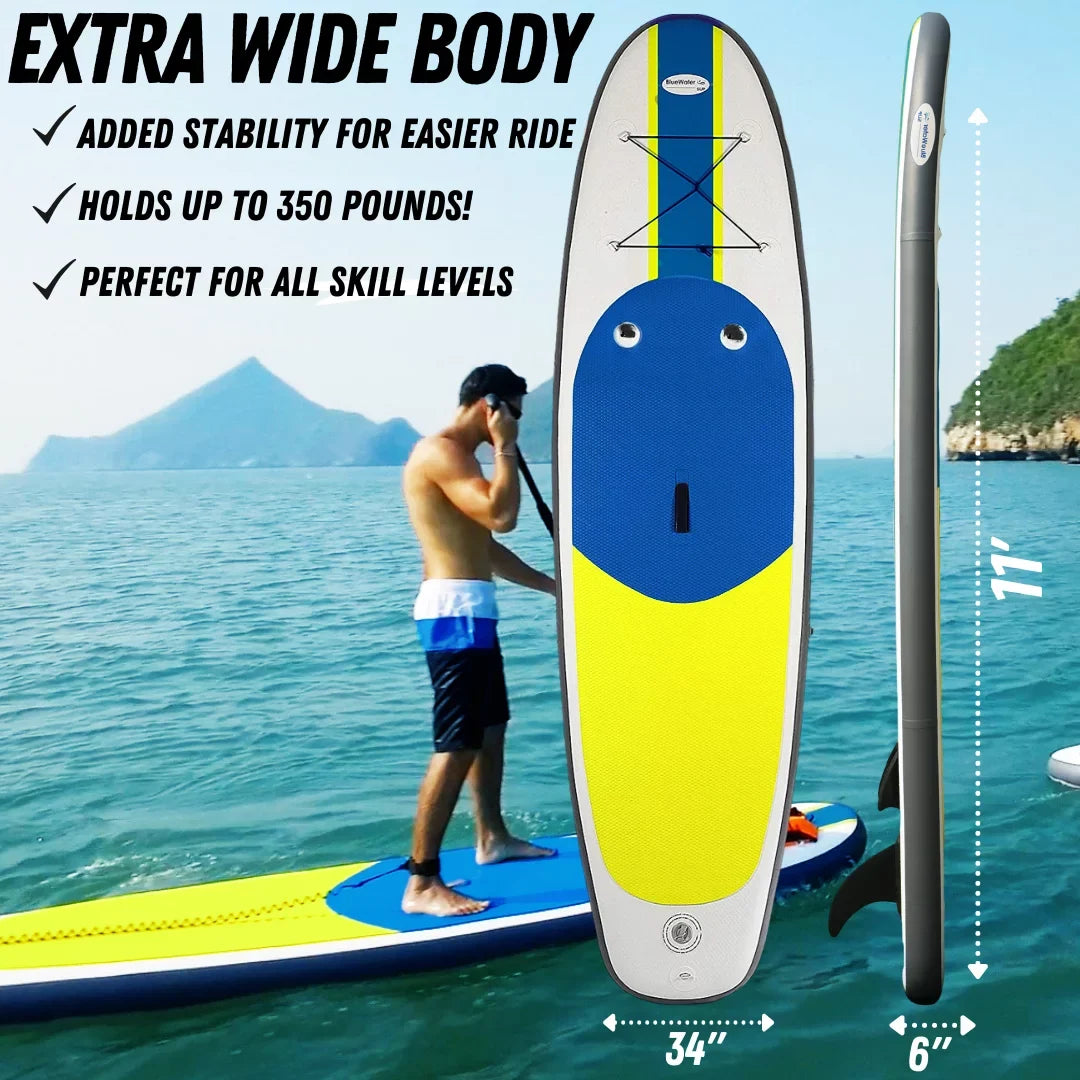 Blue aqua Toys Portable Inflatable Stand Up Paddle Board Kit with Pump, Backpack, Coil Leash, and Repair Kit, SUP 350 Pound Limit, 11 Feet by 34 Inches