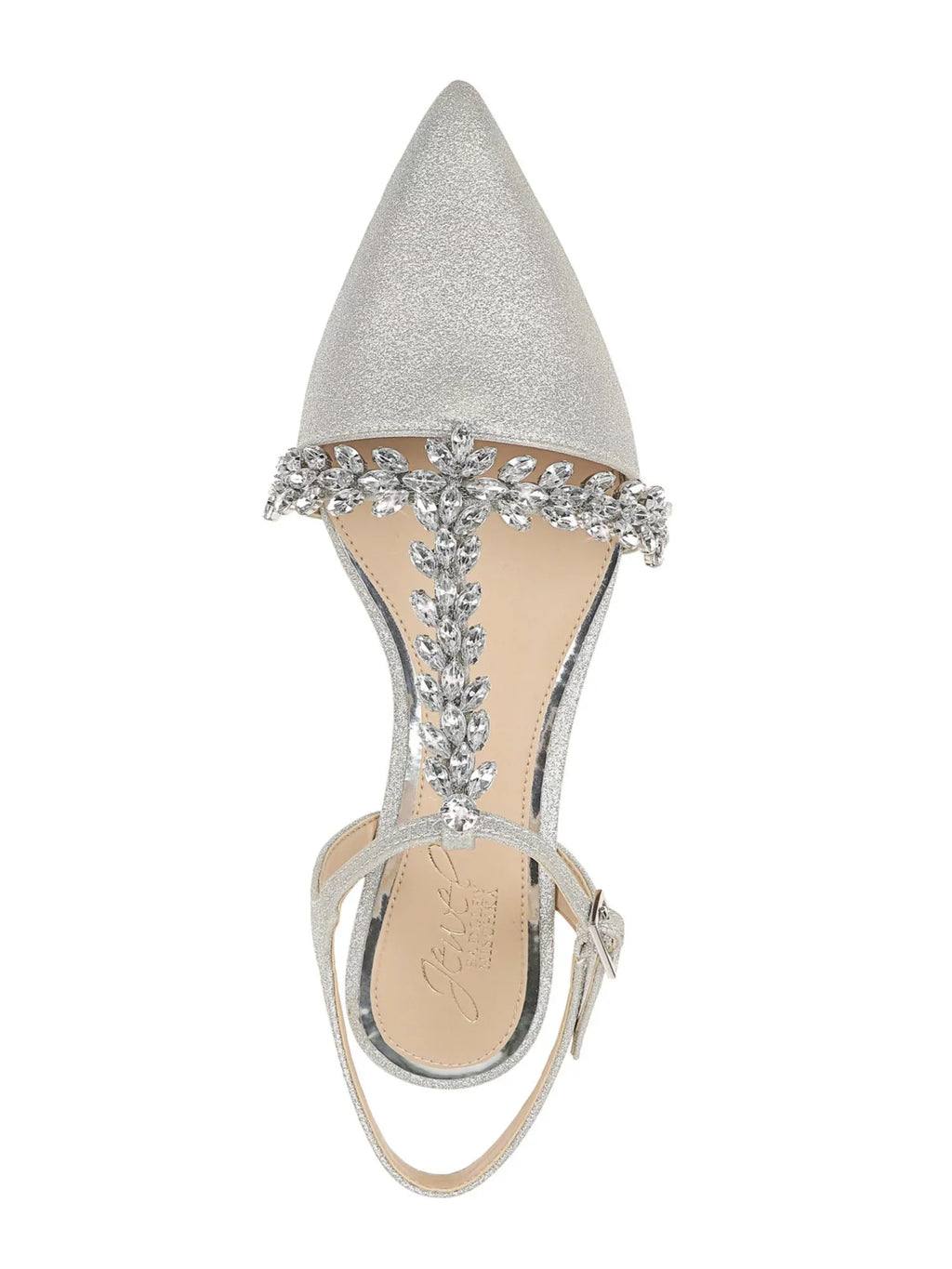 JEWEL BADGLEY MISCHKA Womens Silver Silver Glitter Chunk Rhinestone Embellished Adjustable Strap T-Strap Rae Pointed Toe Block Heel Buckle Dress Shoes 6.5 M