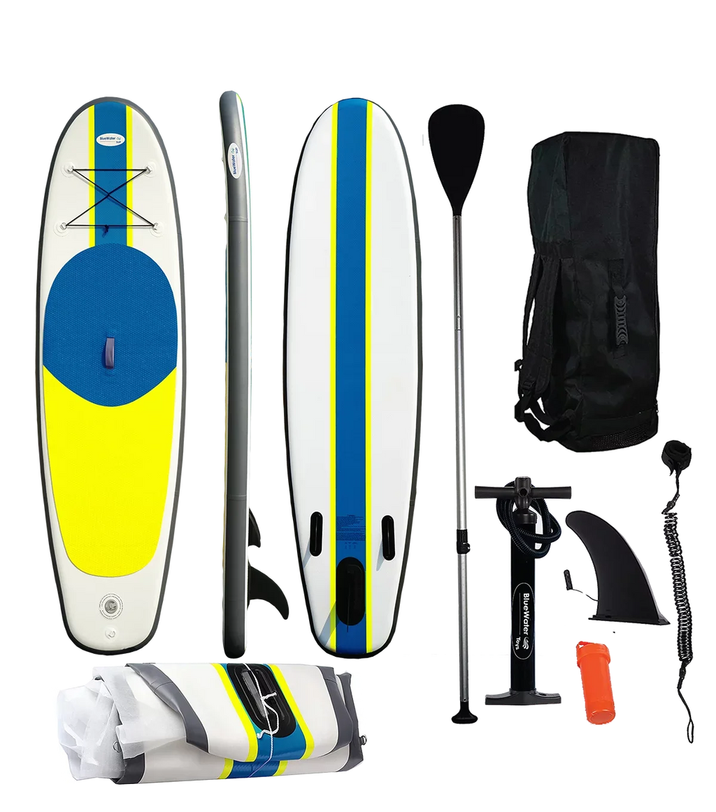 Blue aqua Toys Portable Inflatable Stand Up Paddle Board Kit with Pump, Backpack, Coil Leash, and Repair Kit, SUP 350 Pound Limit, 11 Feet by 34 Inches
