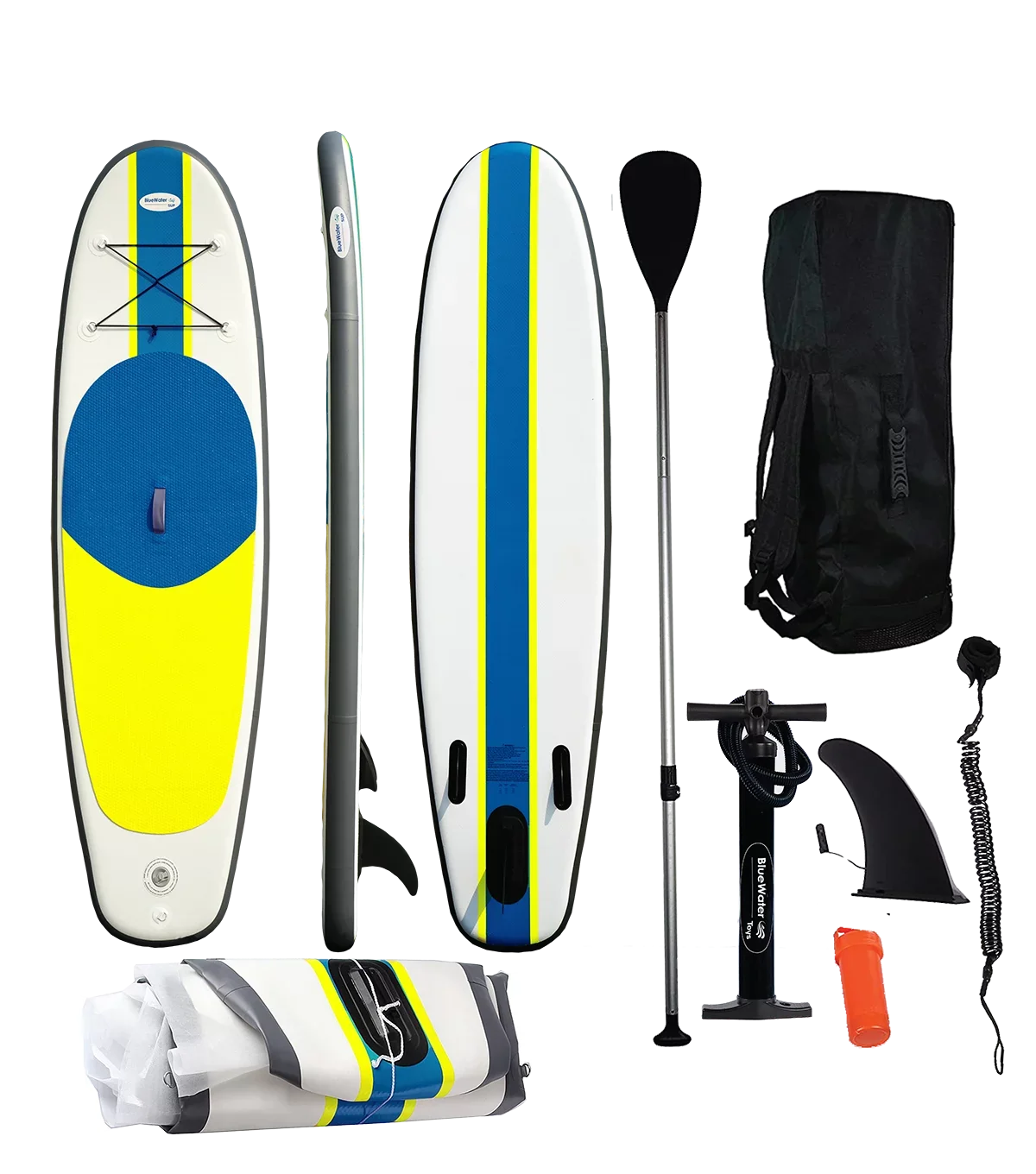 Blue aqua Toys Portable Inflatable Stand Up Paddle Board Kit with Pump, Backpack, Coil Leash, and Repair Kit, SUP 350 Pound Limit, 11 Feet by 34 Inches