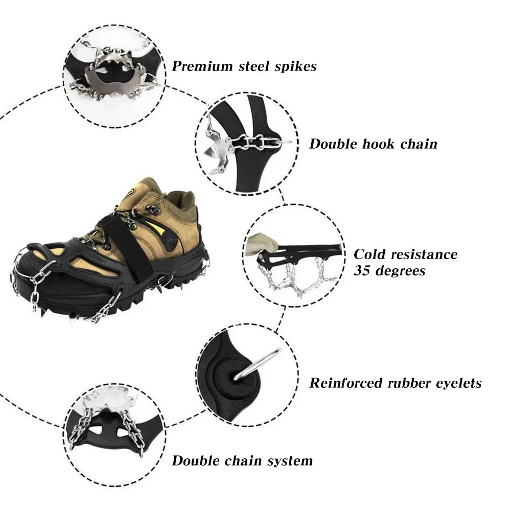 walmeck Ice Claw 201 Slip Shoe Grips - 26-Tooth Stainless Steel Ice Claws for Superior Traction - Ideal for Ice Fishing and Winter