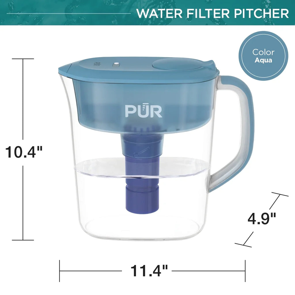 PUR PLUS 11-Cup aqua Pitcher Filtration System, W 11.4" x H 10.4" x L 4.9", Aqua, PPT111G