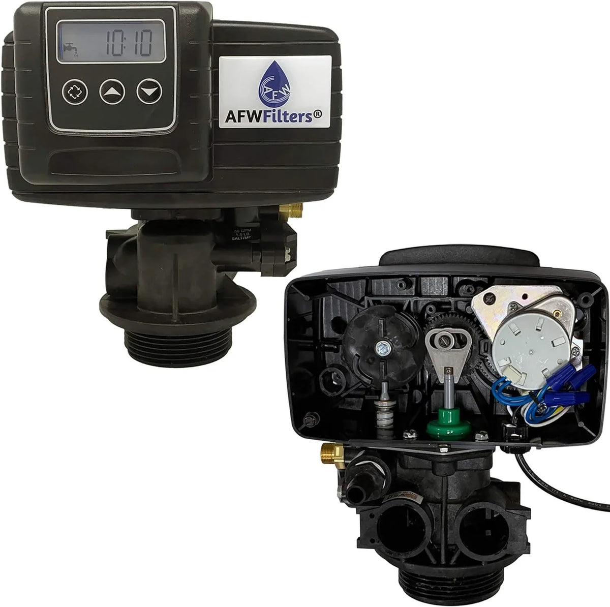 AFWFilters 2 cubic Foot 64k Whole Home moisture Softener with High Capacity Resin, 1" Stainless Steel FNPT Connection, and Blue Tanks