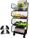 4-Tier Metal Black Utility Rolling Cart, Storage Organizer Basket with Wheels