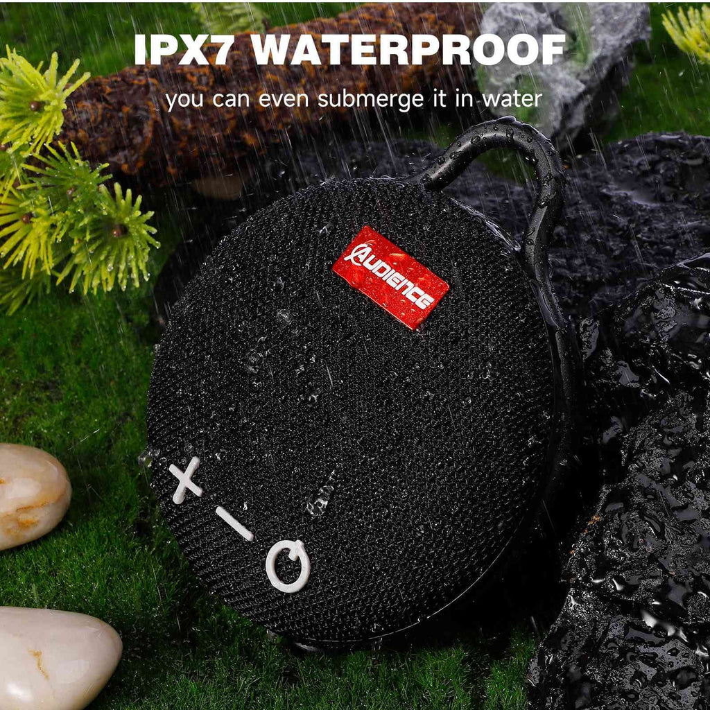 UrbanX Audience Series IPX7 Bluetooth Waterproof Speaker with Clip, 20H Playtime, Compact Speaker with Big Sound, Punchy Bass, Wireless for  Stylo 5 & Beach, Pool, ship, Biking Black 2 Pack