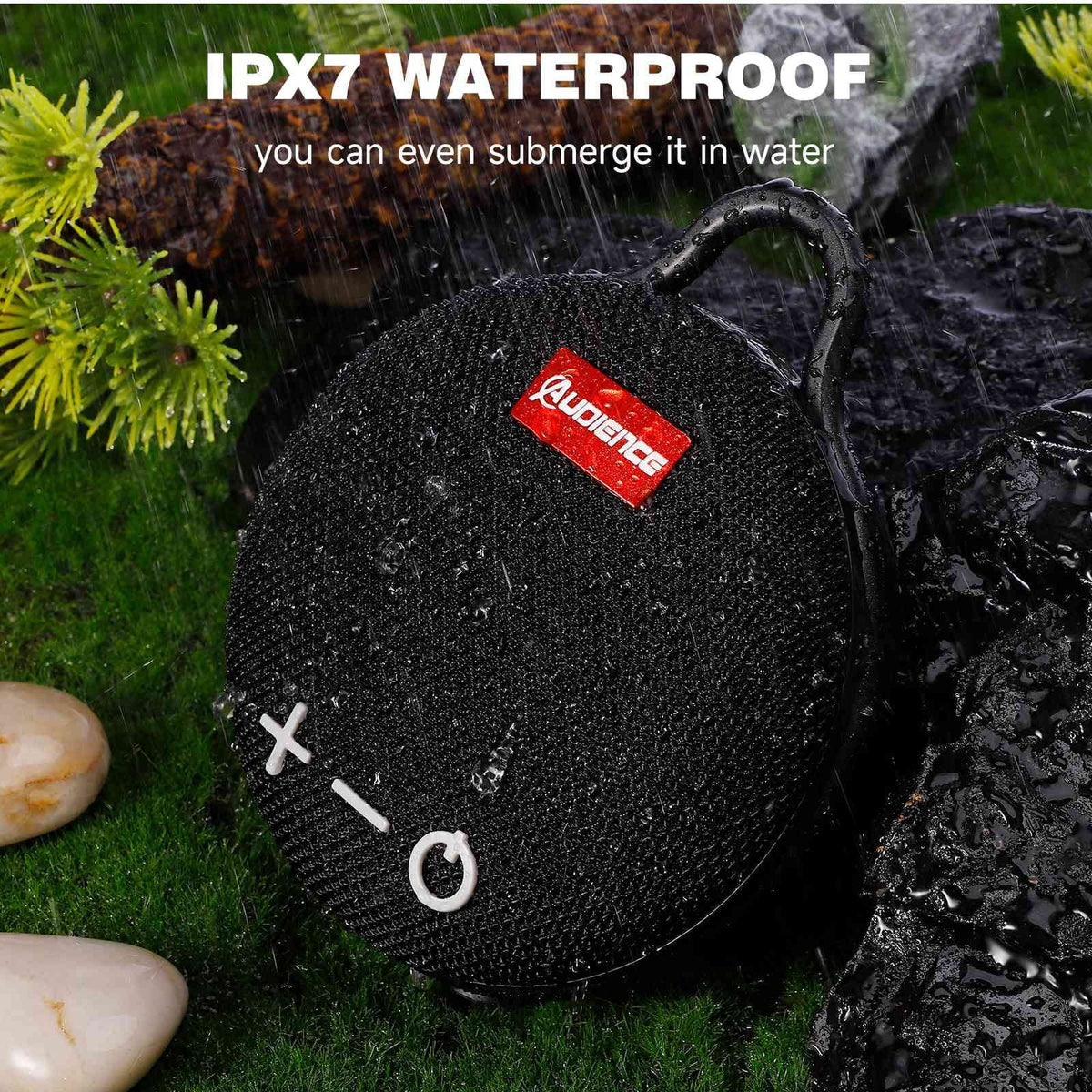 UrbanX Audience Series IPX7 Bluetooth Waterproof Speaker with Clip, 20H Playtime, Compact Speaker with Big Sound, Punchy Bass, Wireless for  Stylo 5 & Beach, Pool, ship, Biking Black 2 Pack