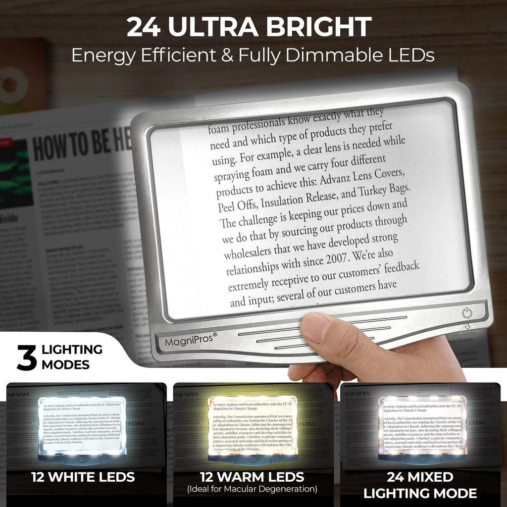 MagniPros 5X Large LED Page Magnifier for Reading & Anti-Glare Lens to Reduce Eye Strain-Perfect for Small Print, Aging Eyes, Low Vision & Seniors