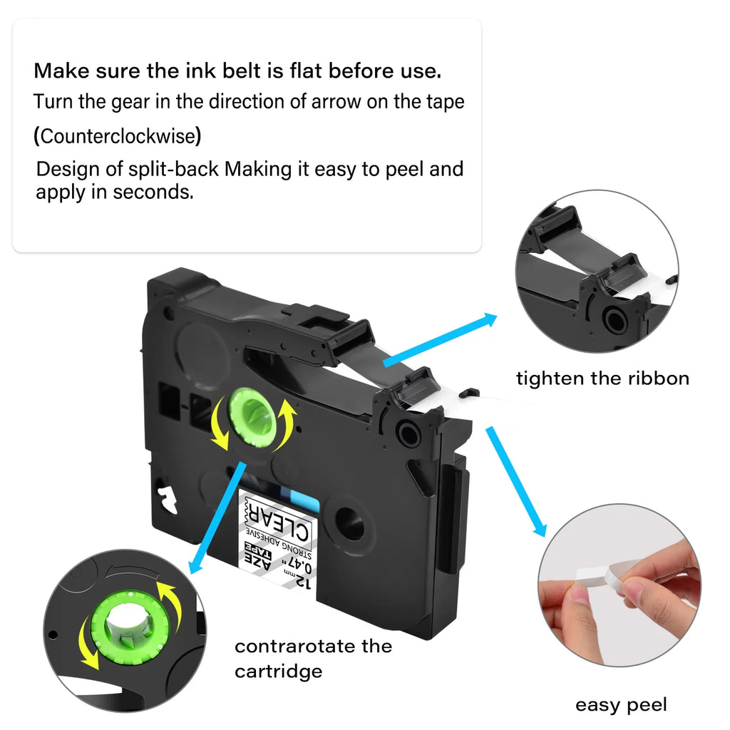 GREENCYCLE 8PK suitable for Brother P-touch Black on Clear 12mm TZ TZe TZe-S131 TZ-S131 TZ-131 TZe-131 Extra Strength Laminated Label Tape