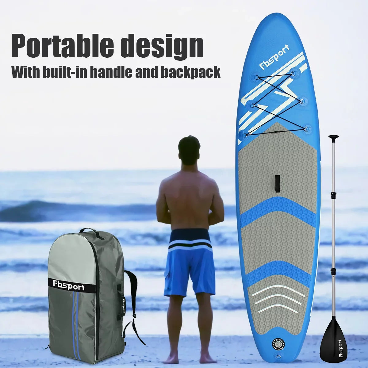 FBSPORT 11 Ft SUP Thickening Inflatable Stand Up Paddle Board w/Complete Accessories & Carry Bag, Surf Control, Non-Slip Deck, Standing ship Surfboard